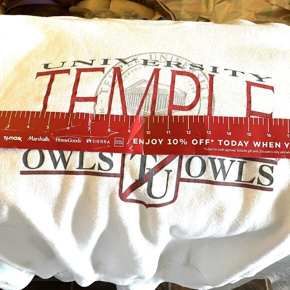 VTG TEMPLE University OWLS white sweatshirt (tag cut)  Sz L  womens pre-owned - Picture 5 of 12